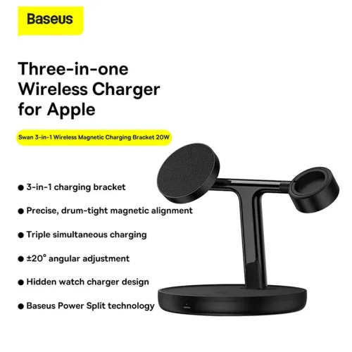 Baseus 20W Swan 3-in-1 Wireless Magnetic Charging Bracket Black